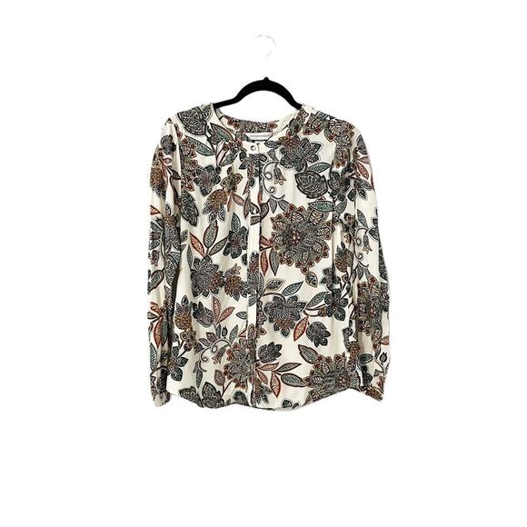 Christopher & Banks Long Sleeve Button Down Paisley Floral Blouse Ivory Size M - Picture 1 of 7